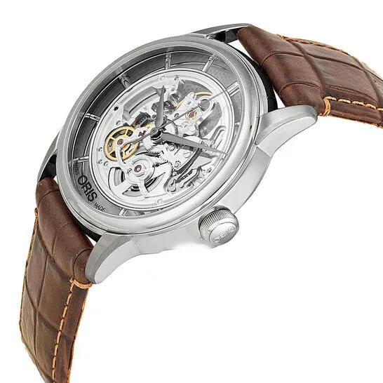 Watches Original Oris Artelier Skeleton Dial Brown Leather Mens Watch 01 734 7684 405107 5 21 70FC JMS always